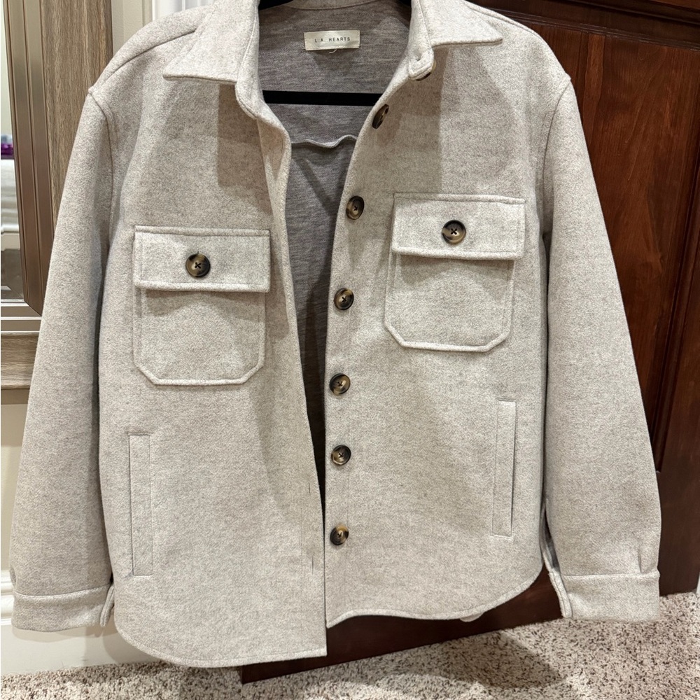 Light Gray Button-Up Shacket Jacket